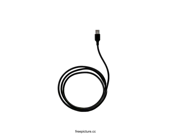 [Transparent Background PNG]Black USB Charging Cable Isolated on White Background