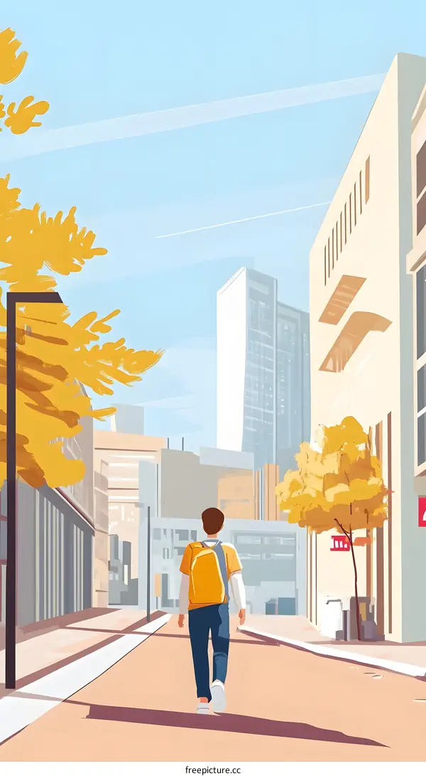 Man Walking on the Street in a City