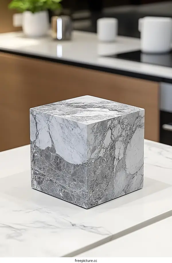 White Marble Cube on Countertop