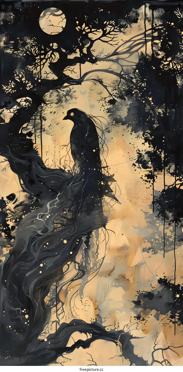 Black and Gold Abstract Tree Illustration