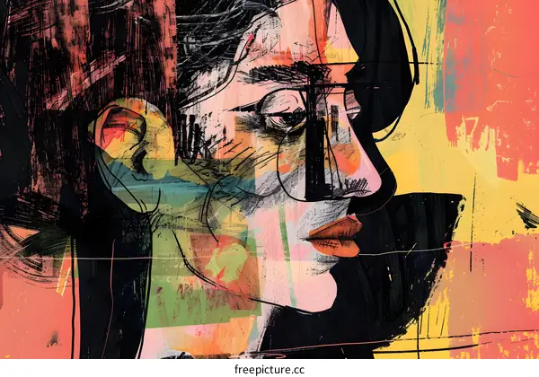 Abstract Portrait with Bold Colors and Lines