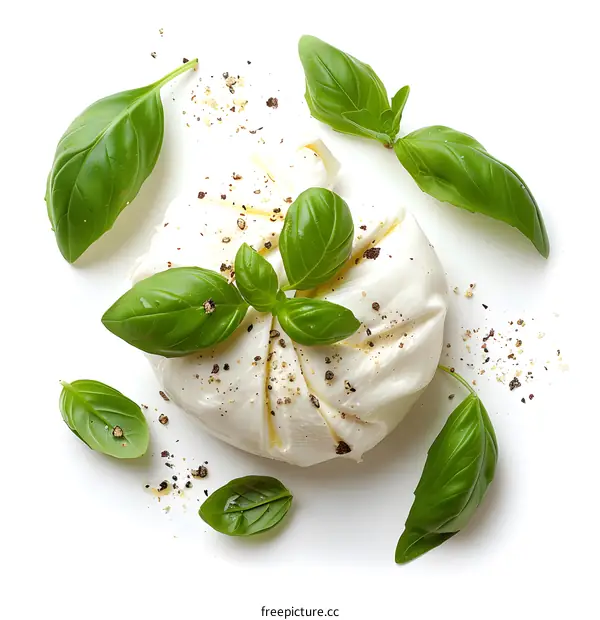 Fresh Burrata Cheese with Basil and Pepper