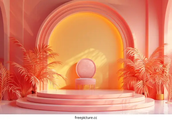 Pink Aesthetic Stage with Tropical Plants