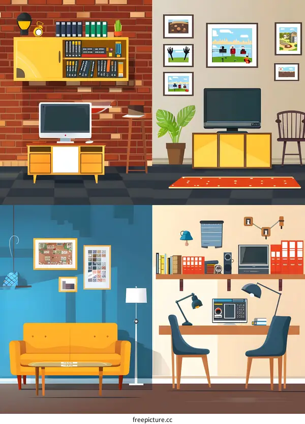 Cartoon Illustration of a Modern Home Interior Design