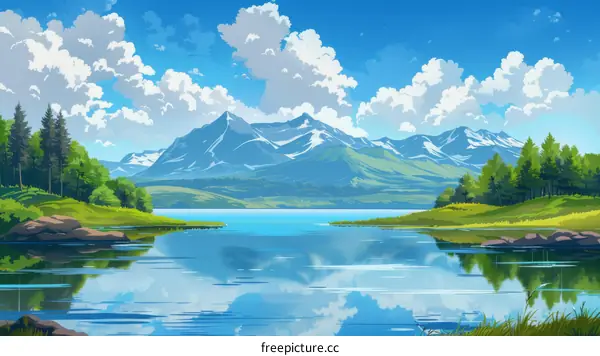 Mountains and lake landscape
