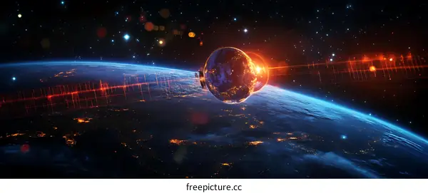 Earth Satellite Network Futuristic Illustration