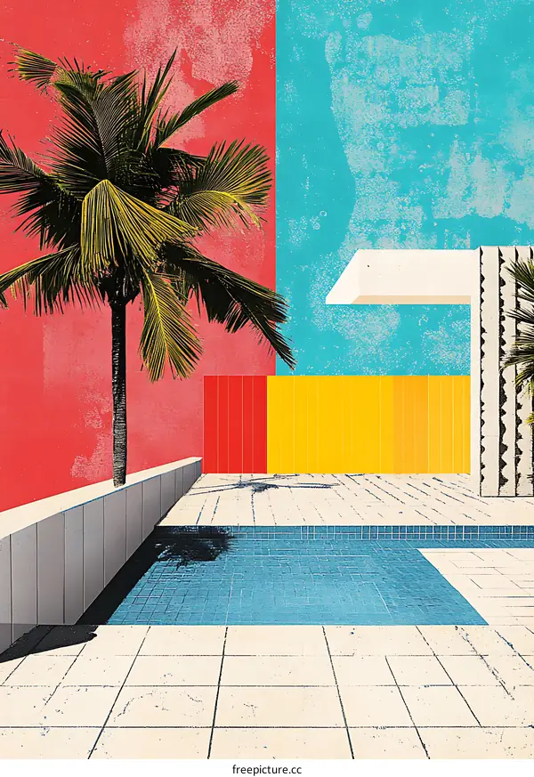 Palm Tree and Pool Minimalist Illustration