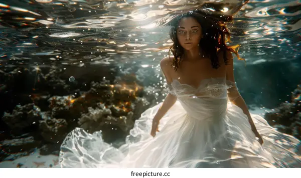 Underwater Portrait of a Woman in a White Dress
