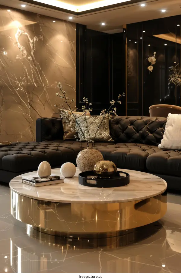 Luxury Modern-Style Living Room with Marble Accents