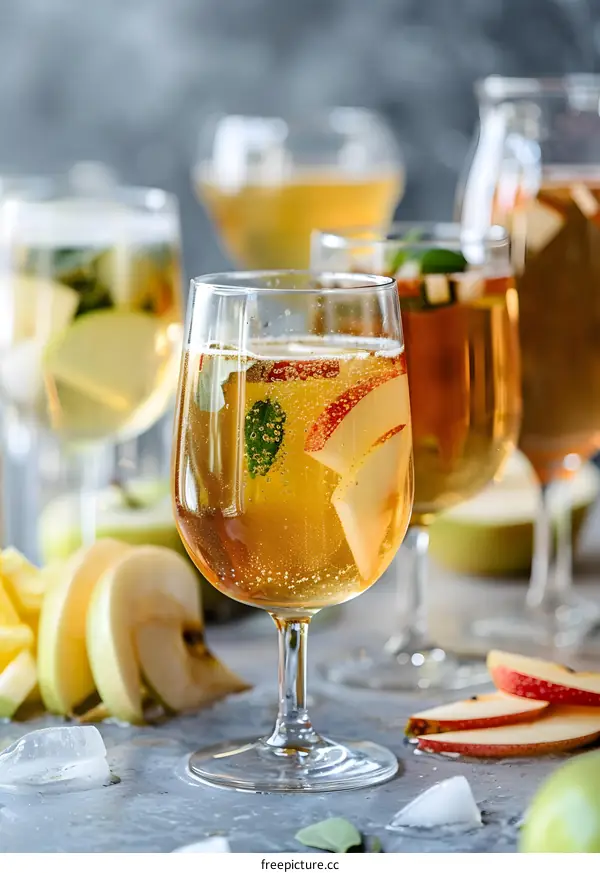 Refreshing Apple Cider Sangria with Sliced Apples and Mint