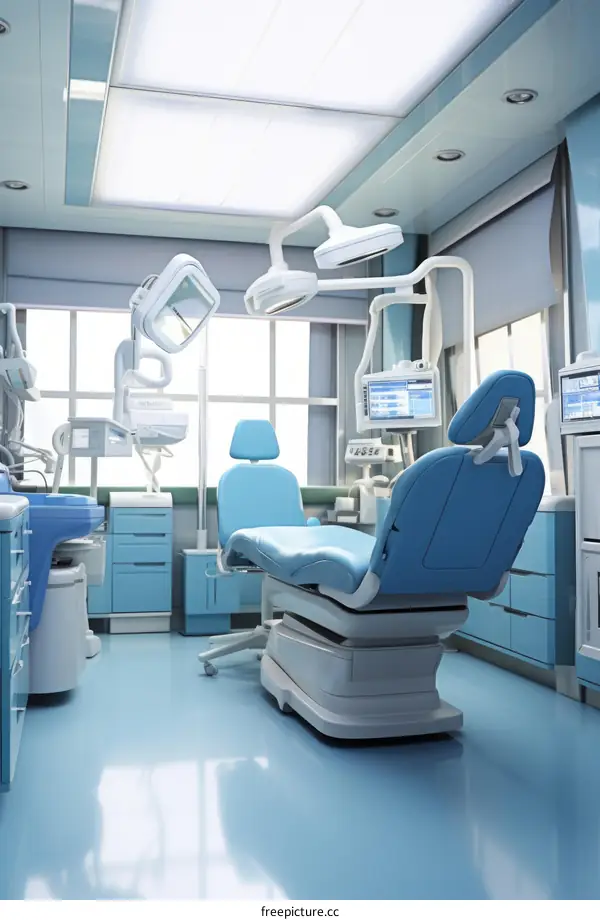A modern dental clinic with a blue and white color scheme