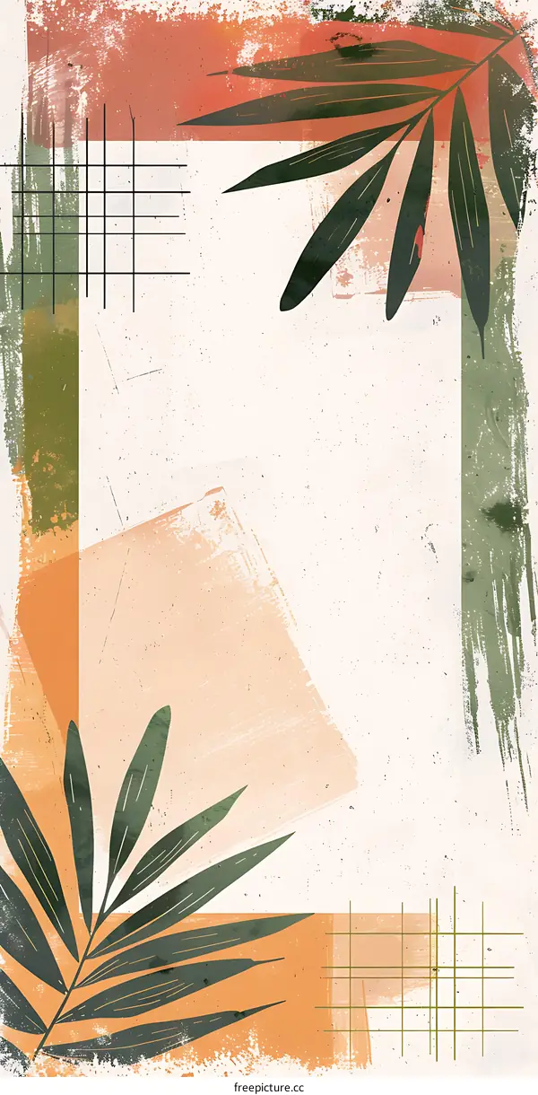 Abstract Art Background With Green Palm Leaves