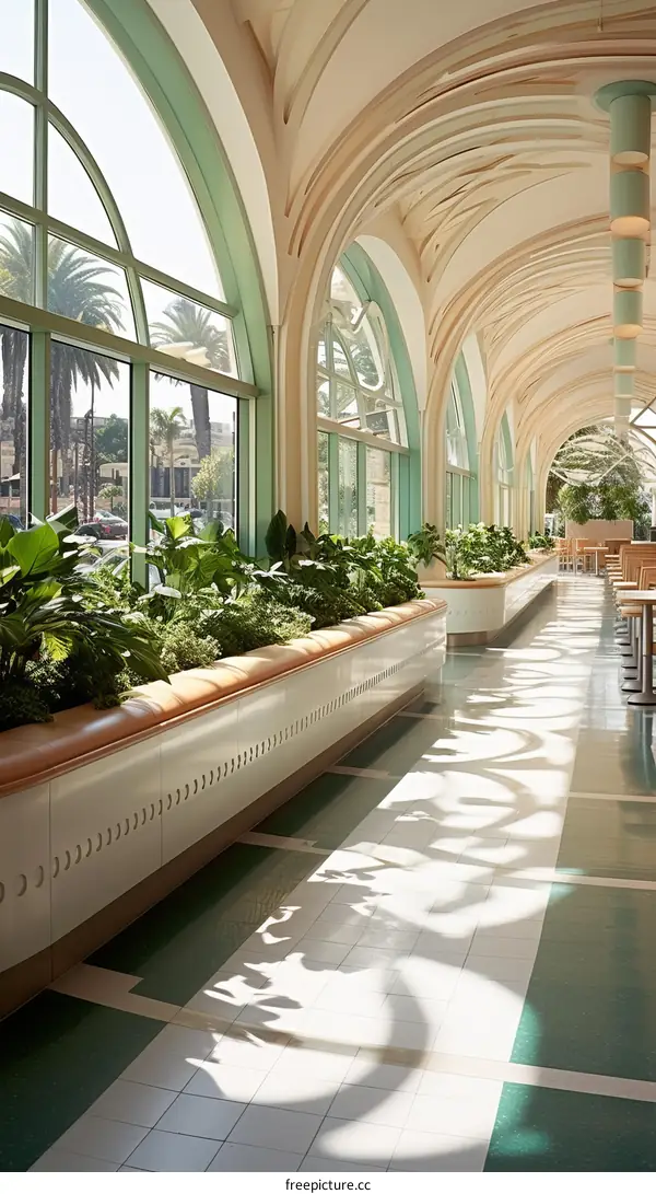Plants in a bright hallway