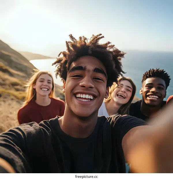 Group of Friends Taking a Selfie on a Mountaintop