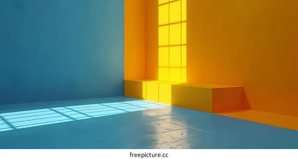 Blue and yellow abstract background with a podium