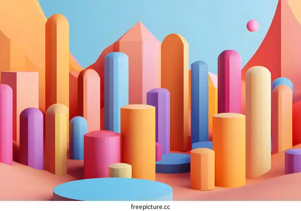 Abstract Colorful Geometric Shapes 3D Render