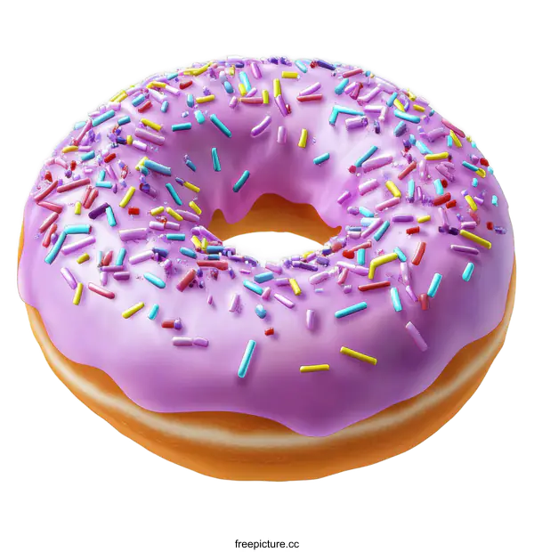 [Transparent Background PNG]Delicious Pink Glazed Donut with Sprinkles