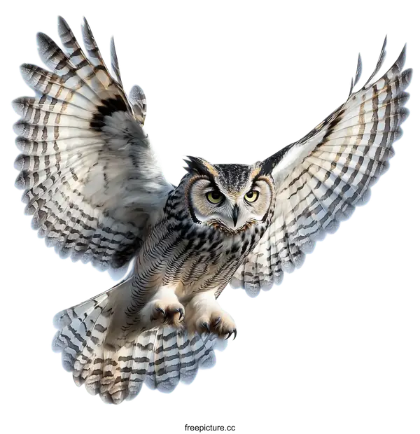 [Transparent Background PNG]Majestic Owl in Flight Illustrative Artwork
