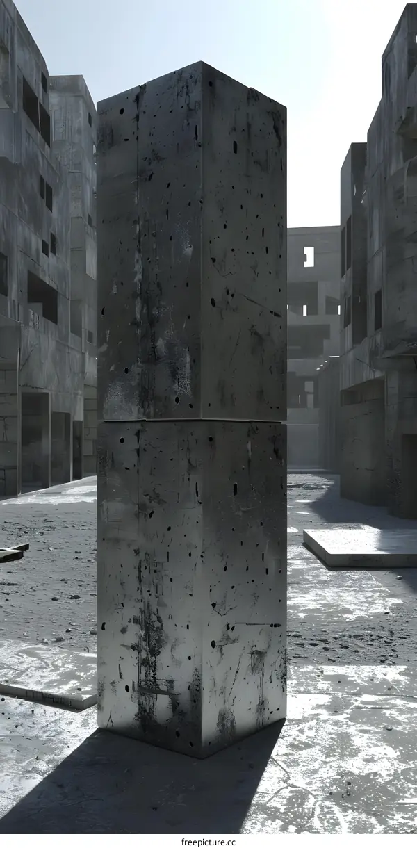 Grey Concrete Cube in Abandoned City