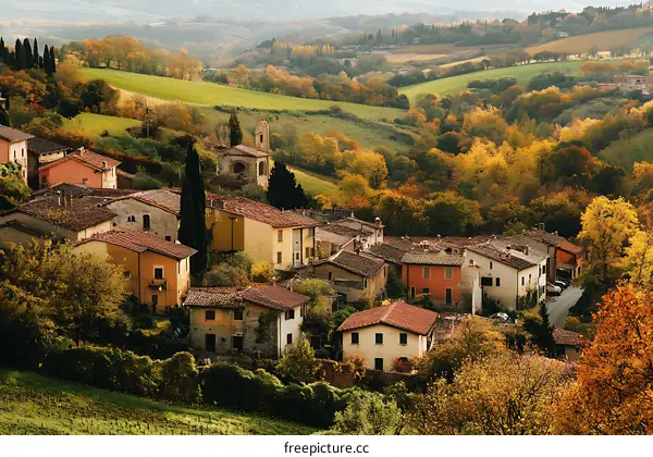 Autumnal Village in Tuscany Italy