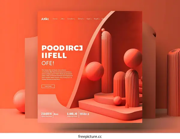 Abstract Orange 3D Geometric Shapes Design