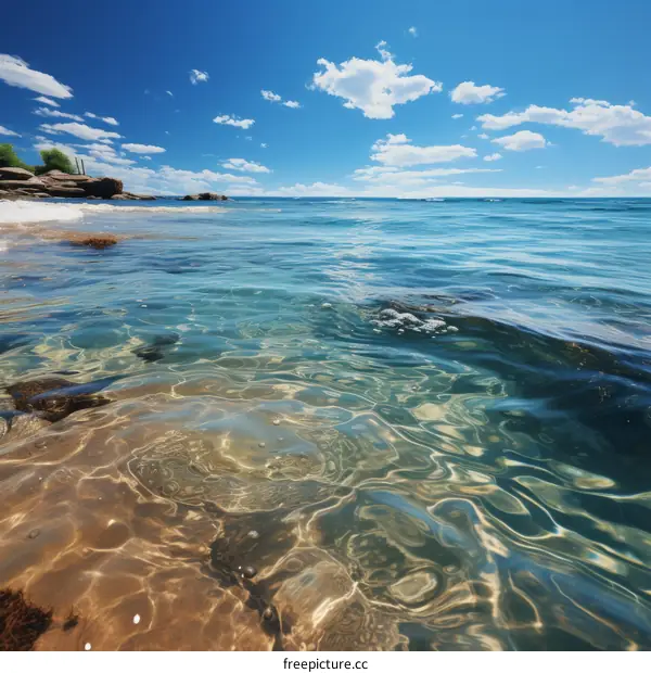 Underwater View of a Rocky Beach on a Sunny Day