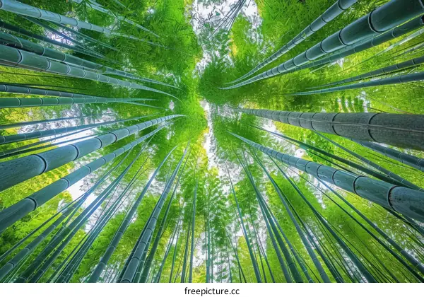 Looking Up at the Verdant Bamboo Forest