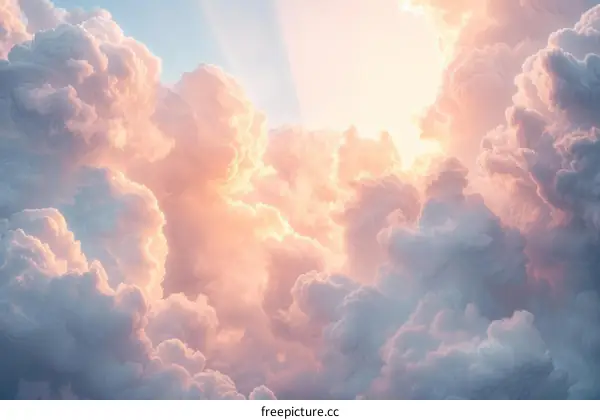 heavenly cloudscape with fluffy clouds and bright light