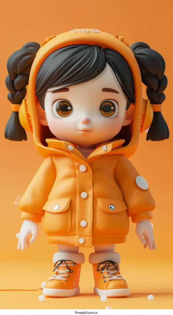 3D rendering of a cute girl wearing an orange hoodie