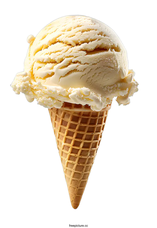 [Transparent Background PNG]Vanilla ice cream in a waffle cone