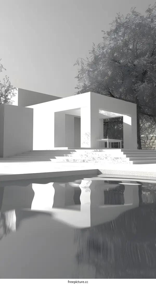Minimalist Modern House with Pool and Trees