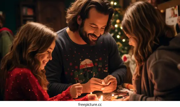A family is celebrating Christmas together