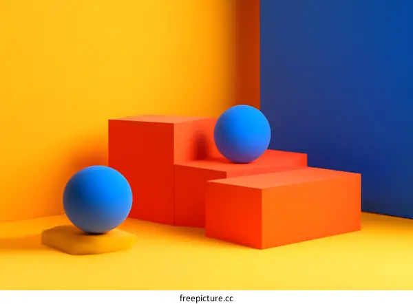 Abstract 3D Geometric Shapes Background Design with Orange and Yellow Walls