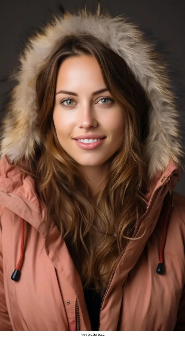 Portrait of a smiling young woman in a fur-lined hood