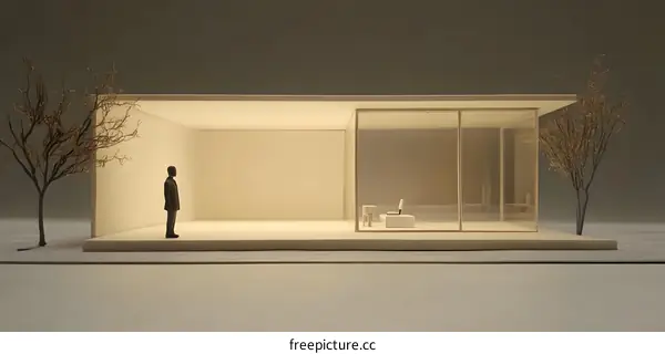 Minimalist Modern Architecture Model with Small Person