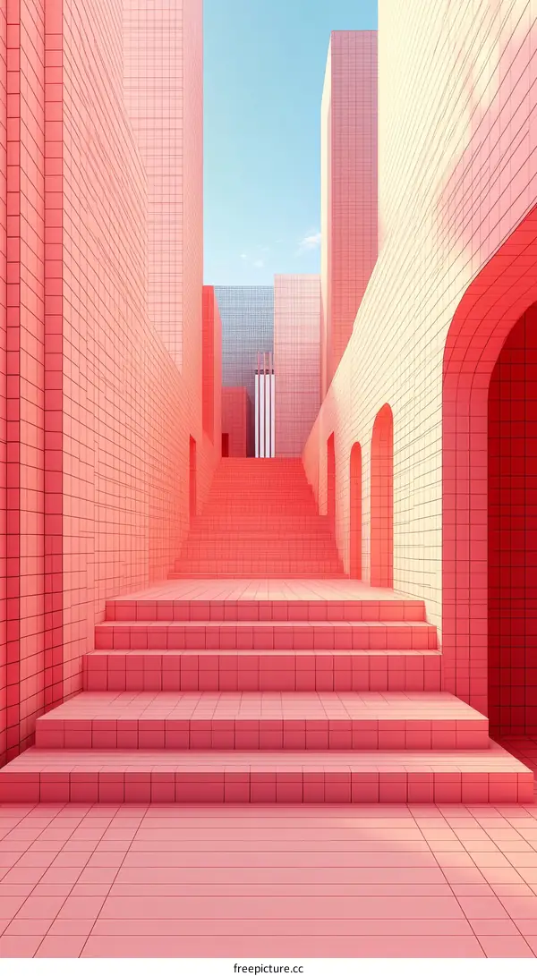 Abstract Pink Geometric City Stairs