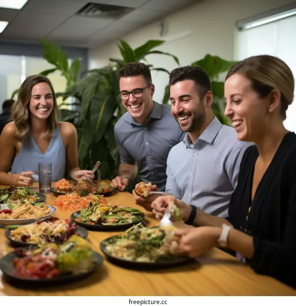 Multiethnic group of friends eating a healthy meal together
