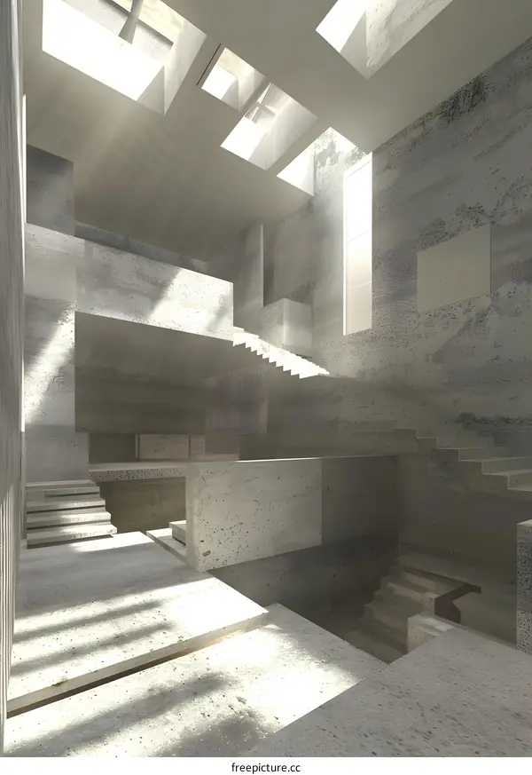 Modern Architecture Concrete Building with Skylights