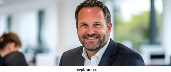 Smiling Businessman in a Suit Looking at Camera