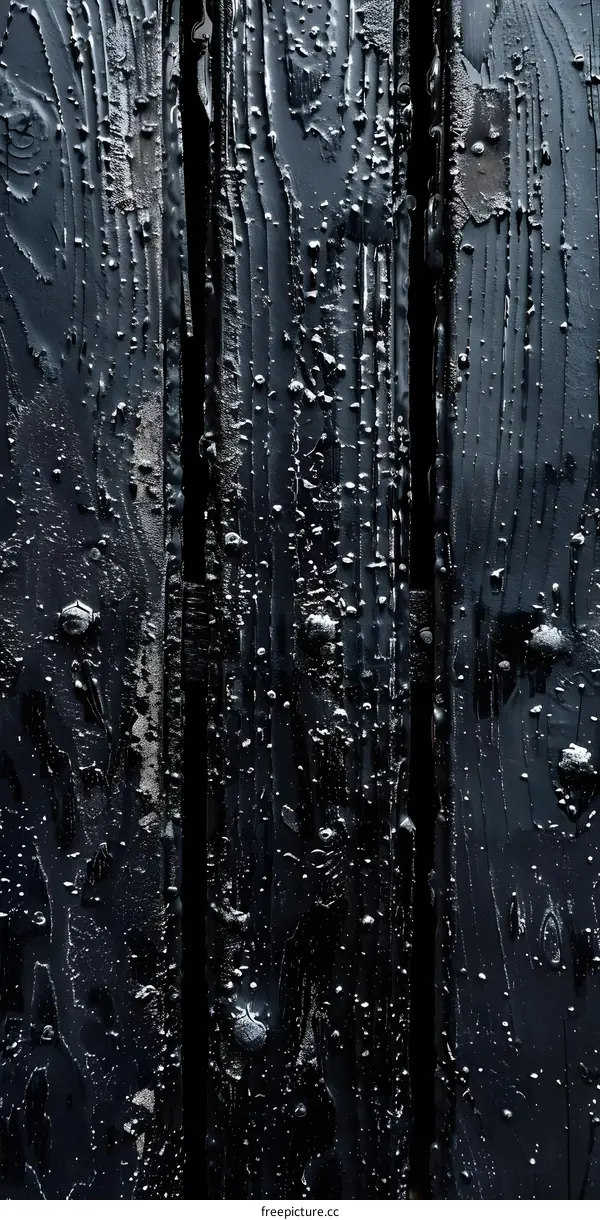 Black Wood Texture Background With Rain Drops