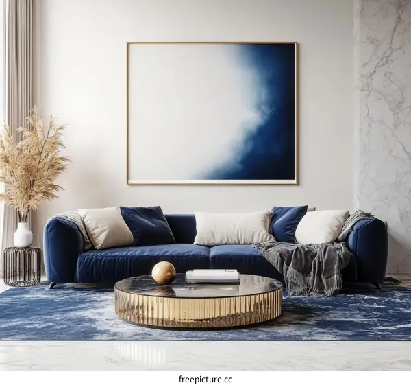 Modern Living Room Interior Design with Blue Artwork