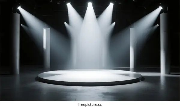 Stage with Multiple Spotlight Lights and Empty Space