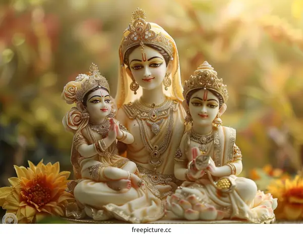 Hindu gods: Vishnu, Lakshmi, and Ganesha