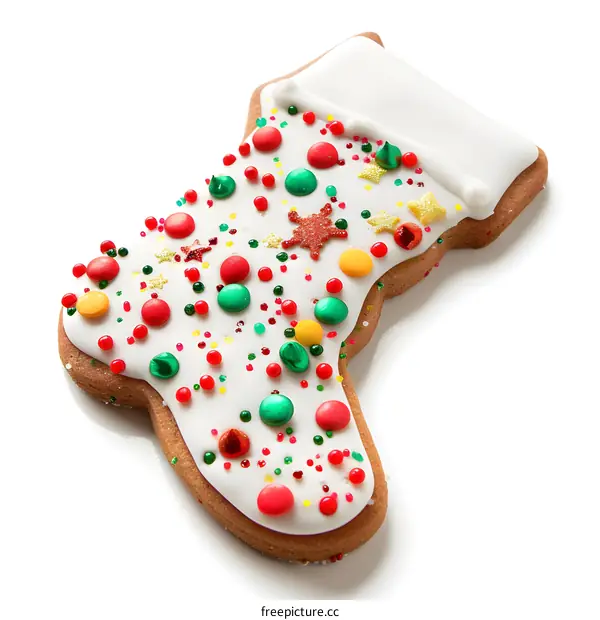 Gingerbread Christmas Stocking Cookie Decorated with Sprinkles