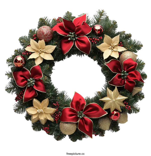 [Transparent Background PNG]Christmas Wreath with Red and Gold Decorations