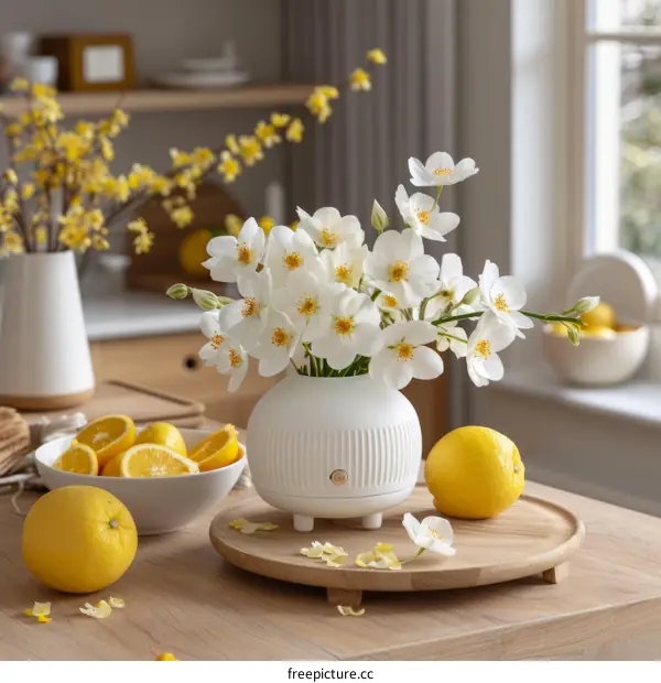 White Flowers and Lemons Centerpiece