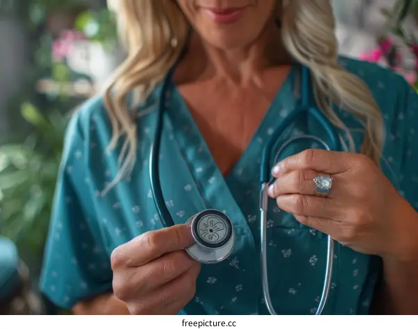 Close-up of a female doctor holding a stethoscope
