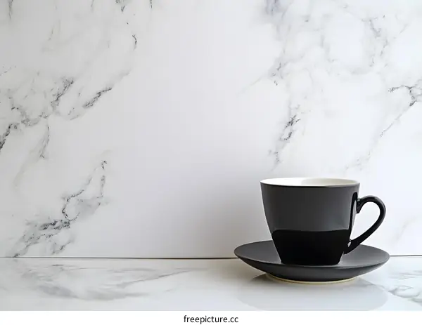 Black Coffee Cup on White Marble Background