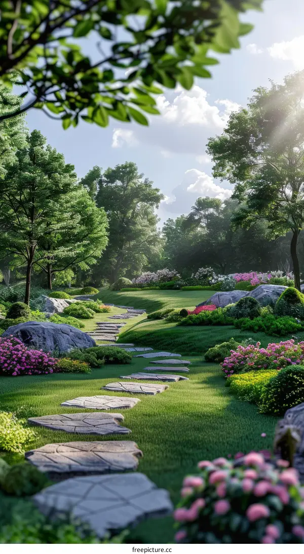 Tranquil Green Path in a Lush Park