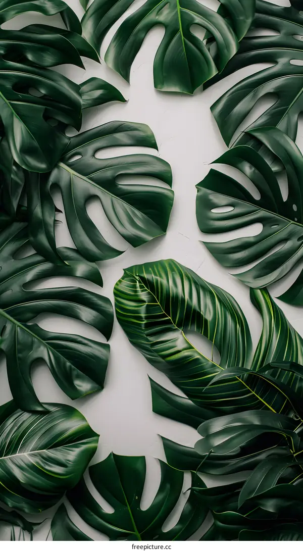 Green Tropical Leaves on White Background